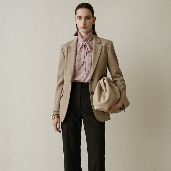 Vintage 70s ruffle front bow blouse. 1970s secretary blouse in blush pink. - Picture 1 of 6